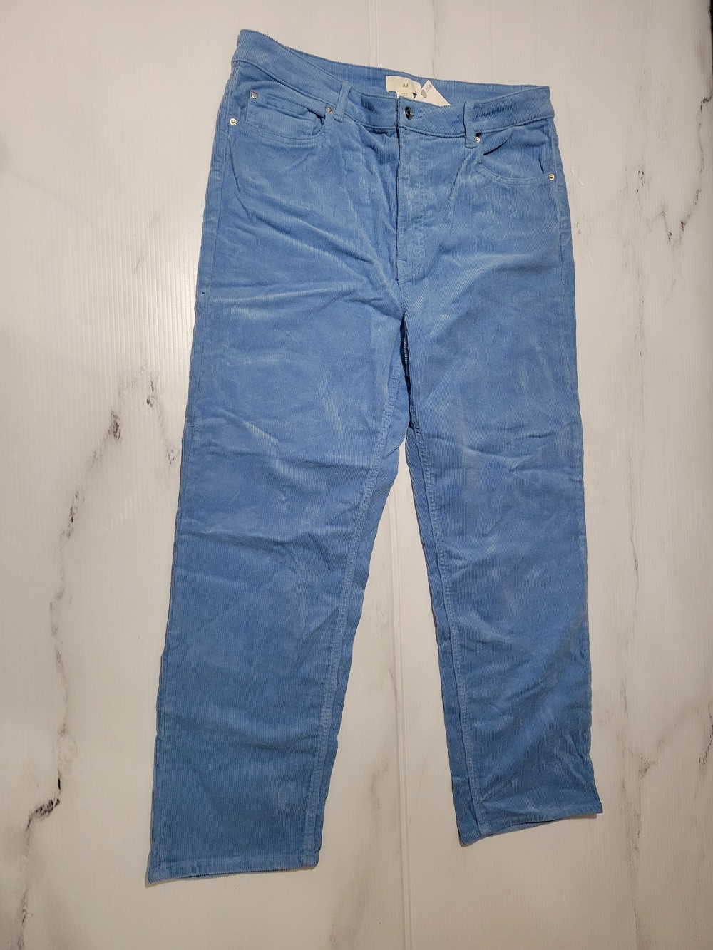 H&M Blue Corduroy Straight Leg Pants Size 16 NWT